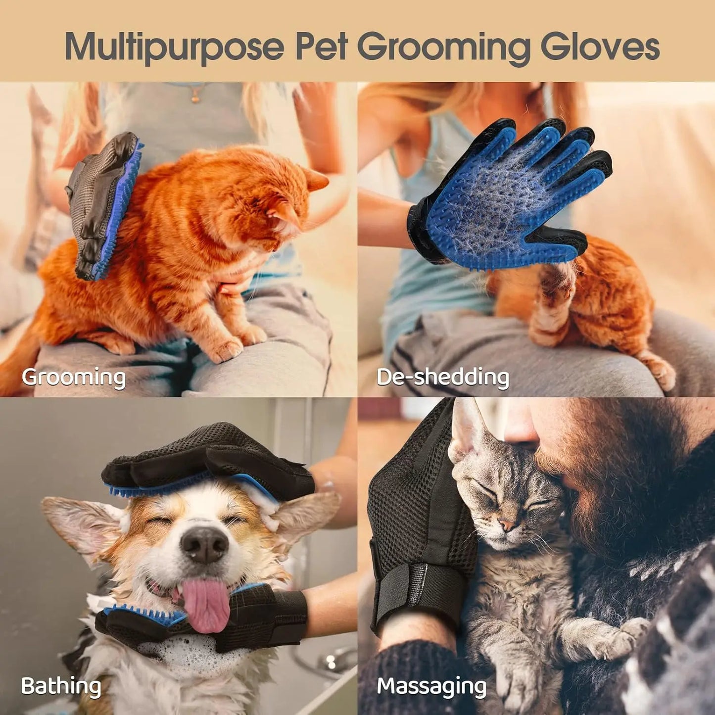 Pet Grooming Massage Mitt – Soft Silicone Massage Glove for Cats and Dogs