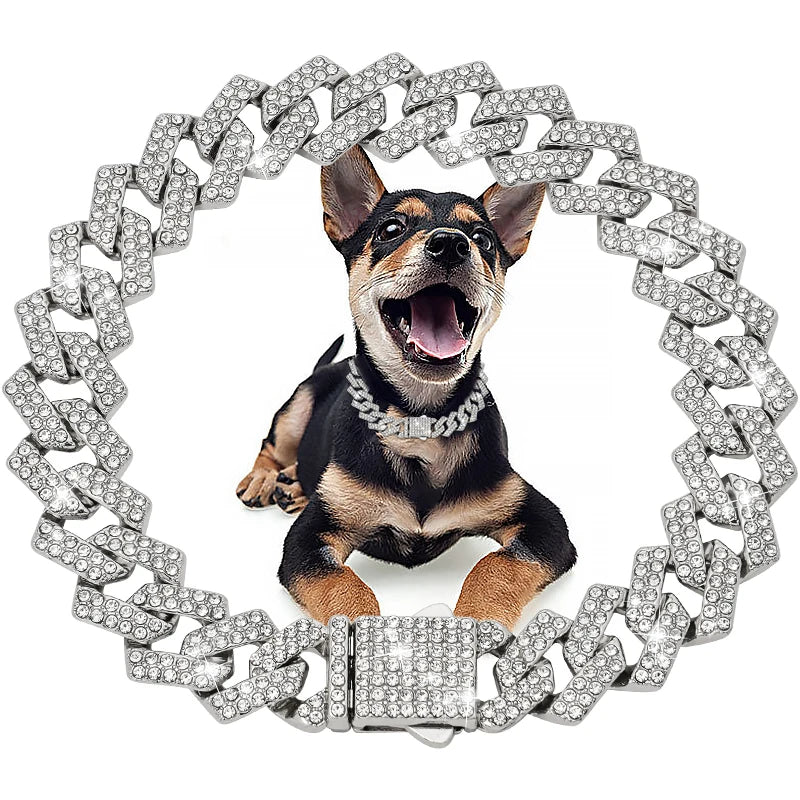 Luxury Pet Collar – Gold & Silver Jeweled Chain for Dogs & Cats