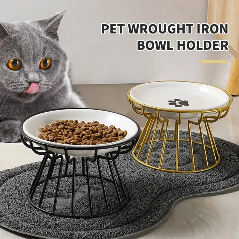 Ceramic Pet Bowl Set with Iron Rack – Single Food & Water Bowl for Cats and Dogs