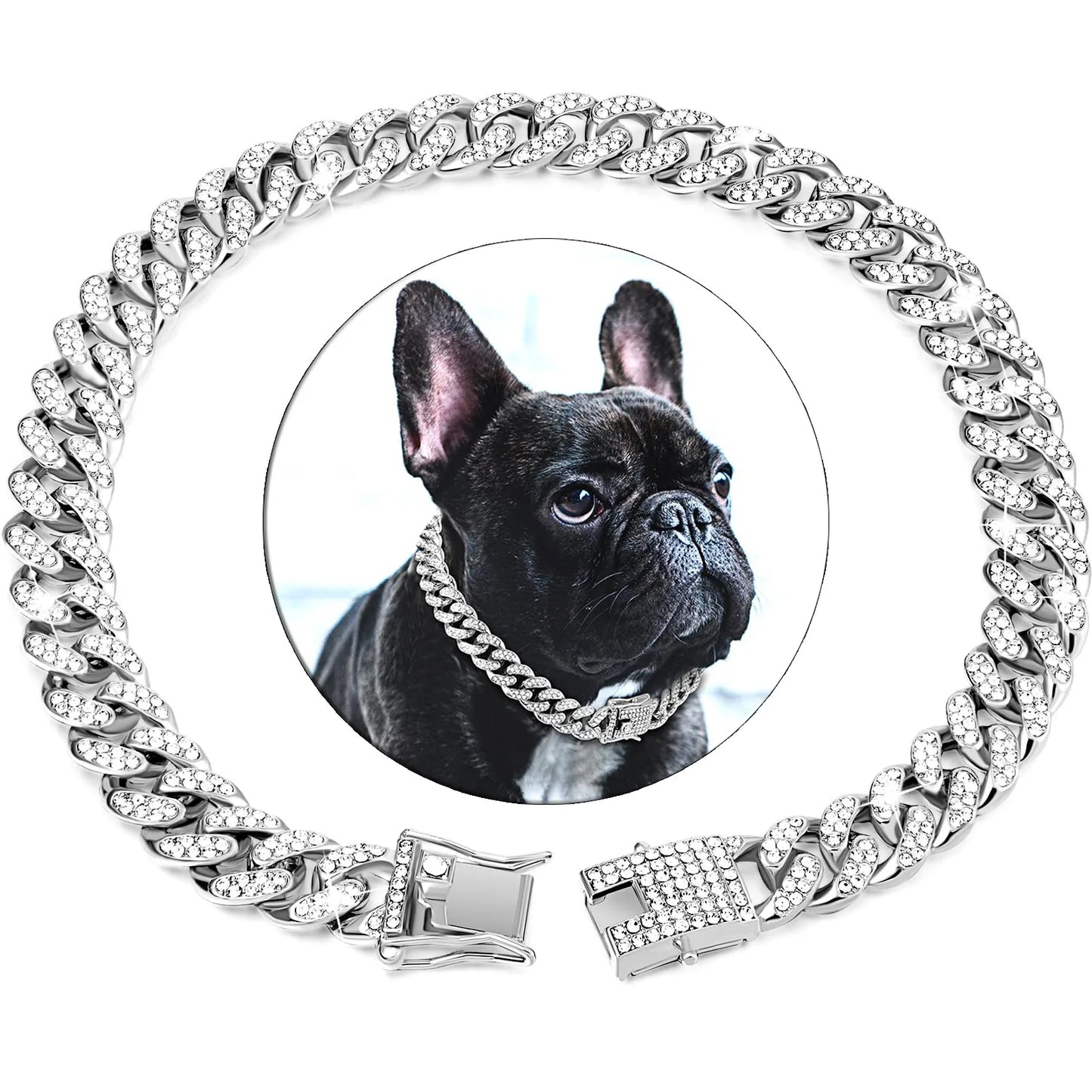 Luxury Pet Collar – Gold & Silver Jeweled Chain for Dogs & Cats