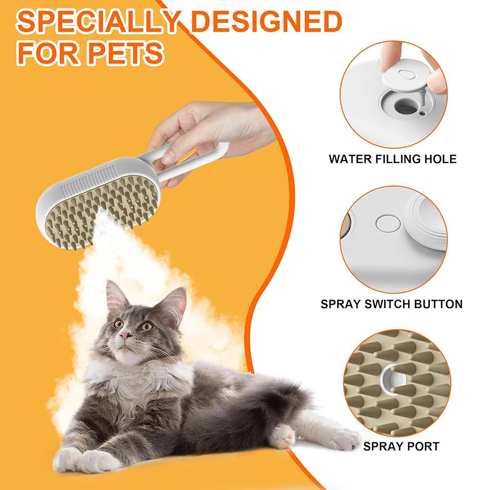 3-in-1 Steamy Pet Brush – Electric Grooming & Hair Removal