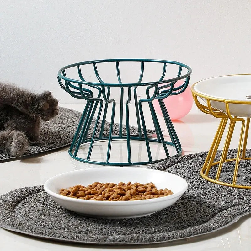 Ceramic Pet Bowl Set with Iron Rack – Single Food & Water Bowl for Cats and Dogs