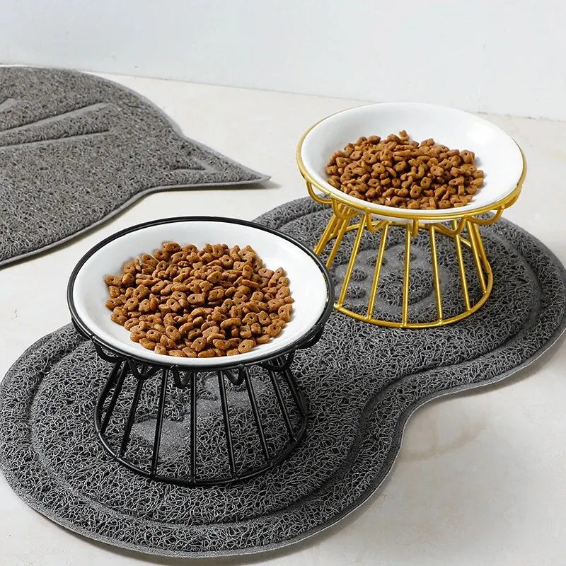 Ceramic Pet Bowl Set with Iron Rack – Single Food & Water Bowl for Cats and Dogs