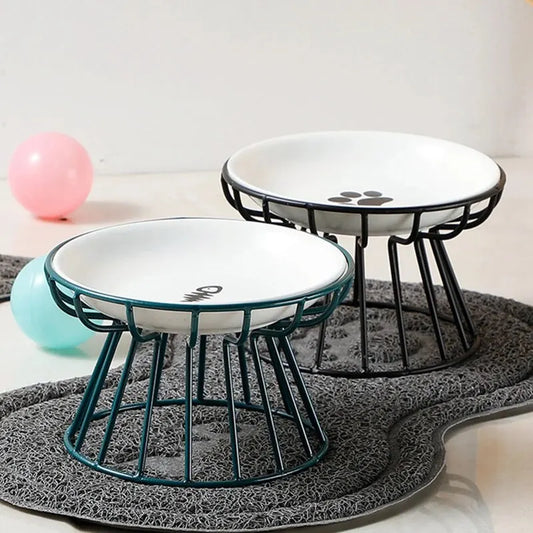 Ceramic Pet Bowl Set with Iron Rack – Single Food & Water Bowl for Cats and Dogs