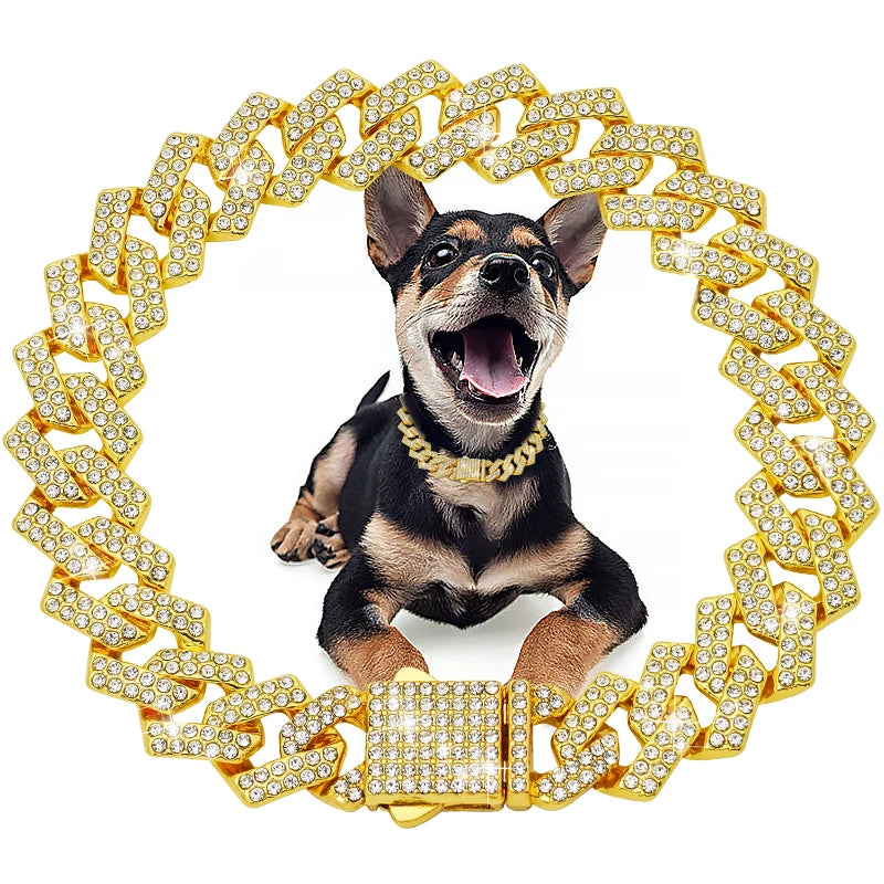 Luxury Pet Collar – Gold & Silver Jeweled Chain for Dogs & Cats